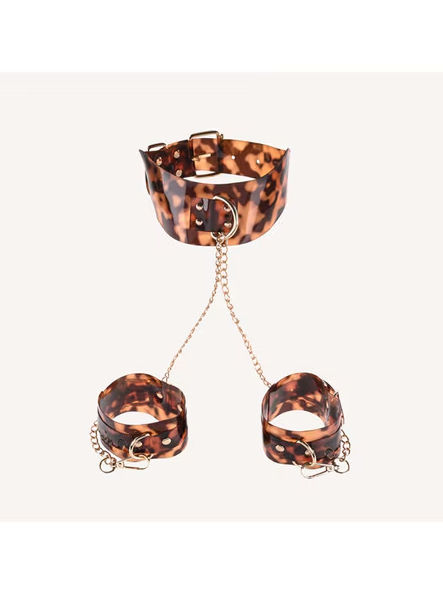 Amber Neck and Wrist Restraint with tortoiseshell-inspired design and gold-plated connecting chains