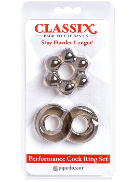 Classix Performance Cock Ring Set Smoke – flexible silicone rings designed to enhance erections, prolong stamina, and provide shared pleasure