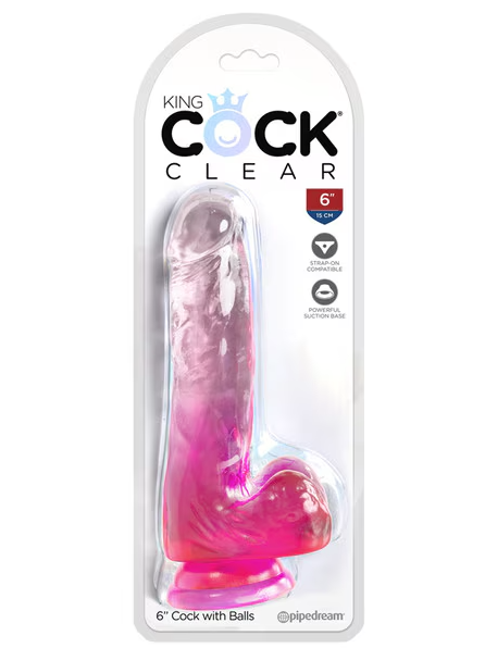 King Cock Clear 6-inch dildo in pink with balls – realistic adult toy for solo or couples’ play