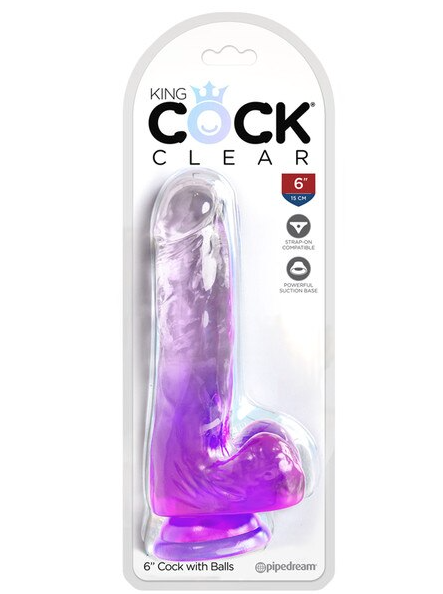 King Cock Clear 6-inch dildo in purple with balls – realistic adult toy for solo or couples’ play