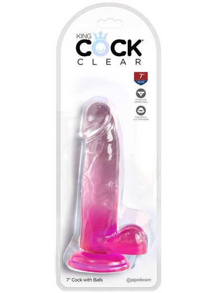 King Cock Clear 7-inch dildo in pink with balls – realistic adult toy for solo or couples’ play