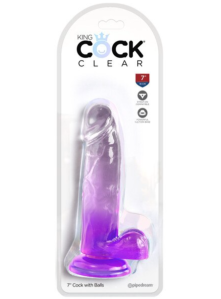 King Cock Clear 7-inch dildo in purple with balls – realistic adult toy for solo or couples’ play