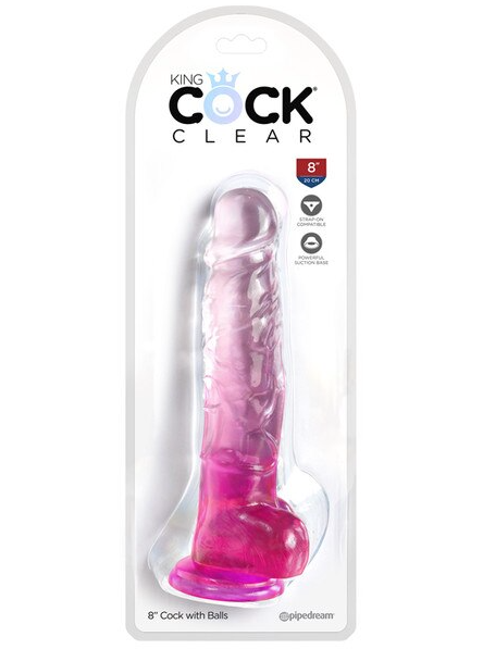 King Cock Clear 8-inch dildo in pink with balls – realistic adult toy for solo or couples’ play