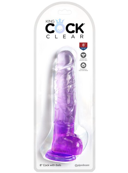 King Cock Clear 8-inch dildo in purple with balls – realistic adult toy for solo or couples’ play