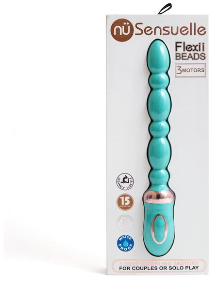 Multi-Play Flexii Beads Electric Blue – Flexible, body-safe anal beads with graduated sizes and gentle vibrations for enhanced solo or partnered stimulation.