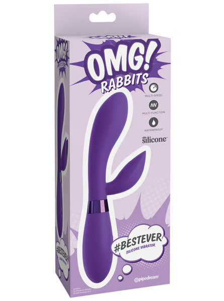 OMG Rabbits Selfie Silicone Vibrator Purple– body-safe rabbit-style vibrator with dual motors for clitoral and G-spot stimulation