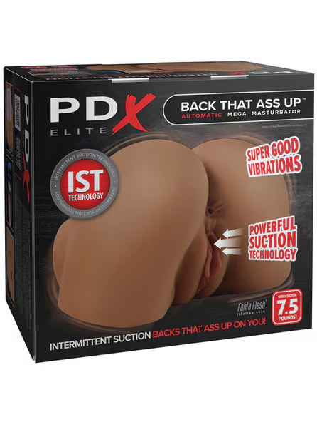 PDX Elite Back That Ass Up Automatic Mega Masturbator Brown – realistic male sex toy with lifelike textures and powerful automatic thrusting
