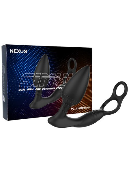 SIMUL8 PLUG EDITION Vibrating Dual Motor Anal Cock and Ball Toy – Ergonomic adult toy featuring dual motors for simultaneous anal and penile stimulation, designed for intense solo or partnered play.