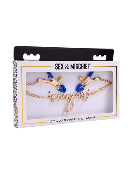 Sex and Mischief Cougar Nipple Clamps – Adjustable metal clamps for gentle to intense pressure, designed for safe and stimulating nipple play during BDSM sessions