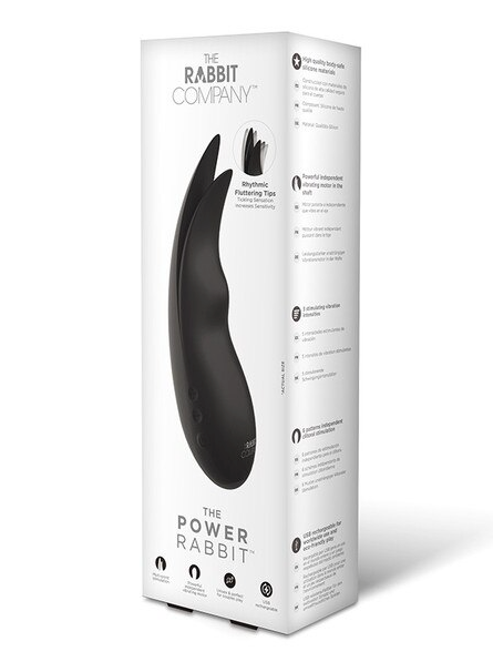 The Power Rabbit Black – body-safe silicone rabbit vibrator with independent shaft motor, 5 vibration intensities, and 6 clitoral stimulation patterns