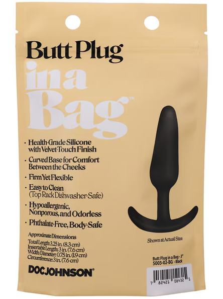 Butt Plug In A Bag 3 inch Black smooth silicone anal toy for personal pleasure