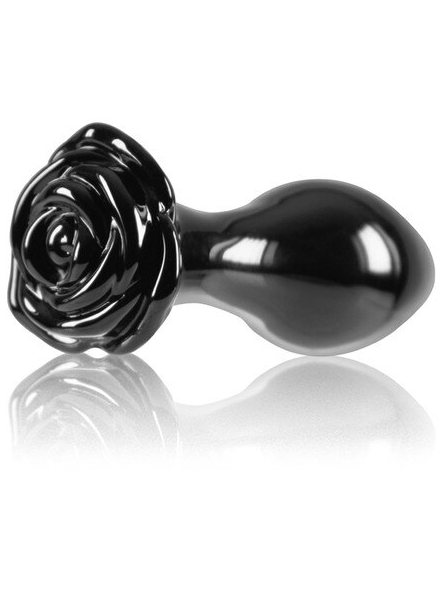 Crystal Rose Black elegant glass adult toy with smooth and polished finish