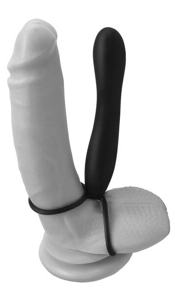 Double penetration strap-on toy with cock and ball rings