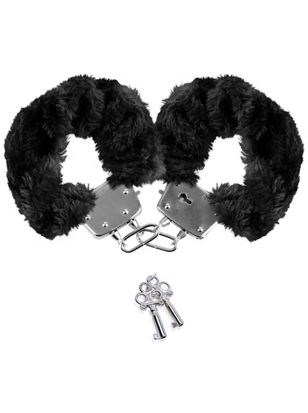 Pair of black fluffy cuffs with keys from the Fetish Fantasy Bondage Teaser Kit