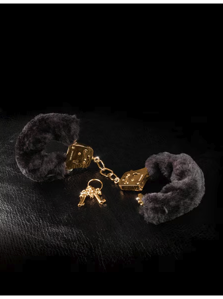 Fetish Fantasy Gold Deluxe Furry Cuffs – body-safe, velvety cuffs ideal for couples exploring bondage and sensory play