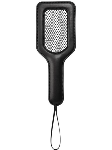 Fishnet Paddle with black faux leather frame and mesh centre shown from the front