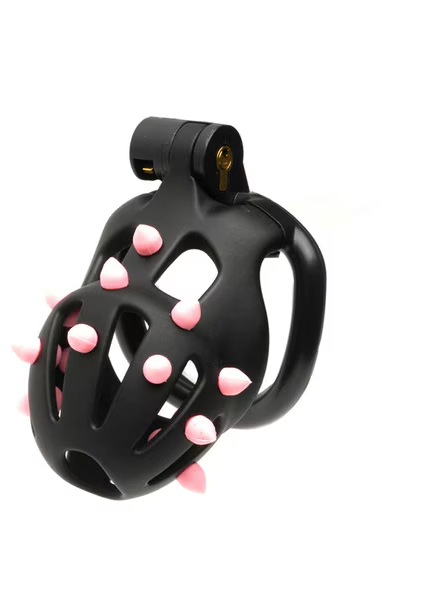 CellMate FlexiSpike Black/Pink – shower-friendly male chastity device with adjustable rings and stealth mode for discreet erotic play