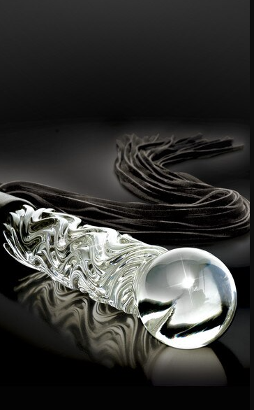 Close-up of Icicles No. 38 hand-blown glass handle with intricate swirl design