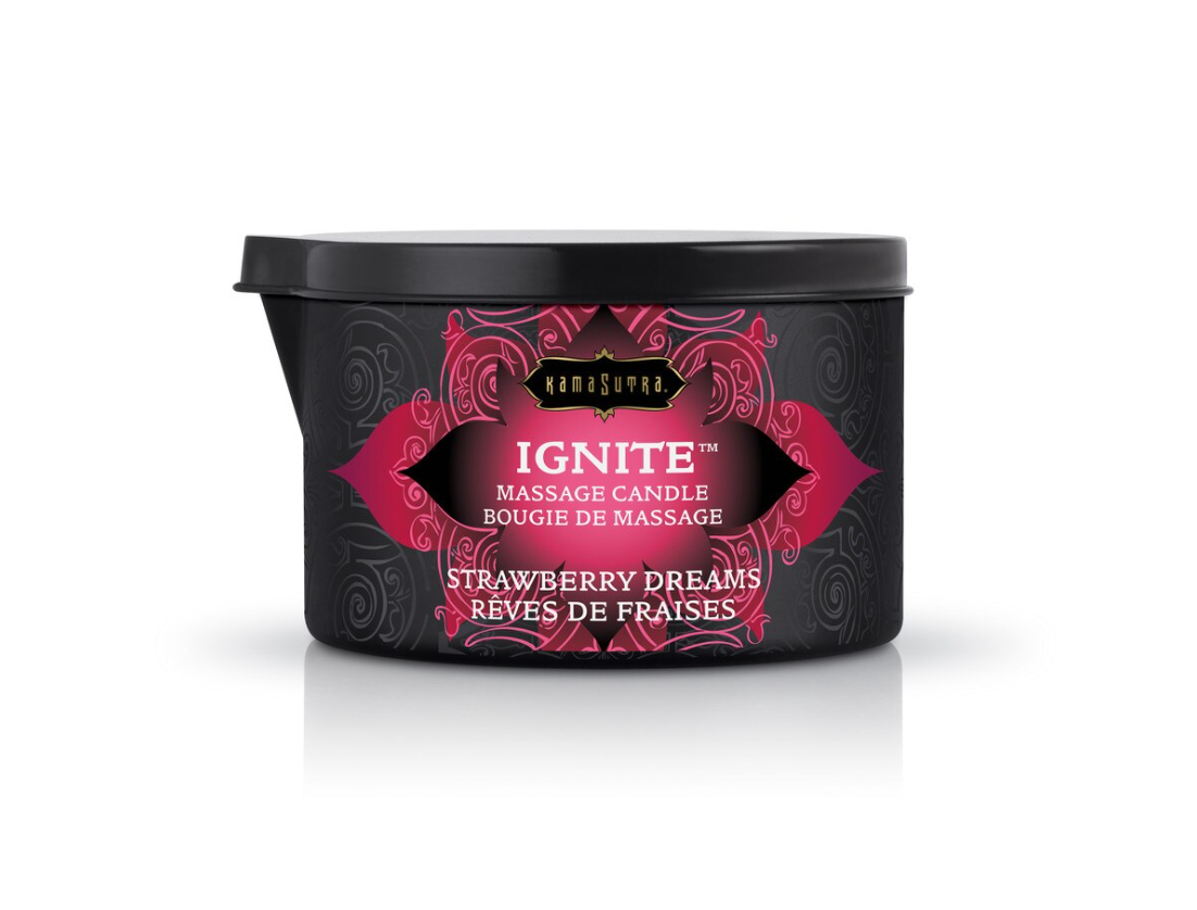 Strawberry Dreams Kama Sutra IGNITE Massage Candle creating intimate and relaxing experiences