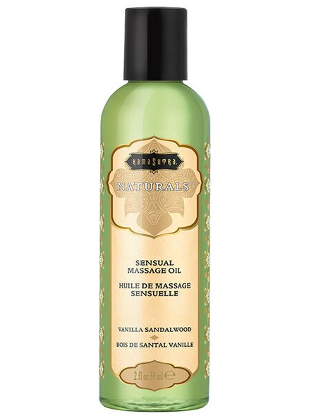 Kama Sutra Naturals Massage Oil Vanilla Sandalwood 2 fl oz for smooth, soothing, and sensual massages