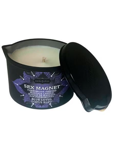 Kama Sutra Sex Magnet Massage Candle Blue Lotus with pour spout for warm and sensual body massages