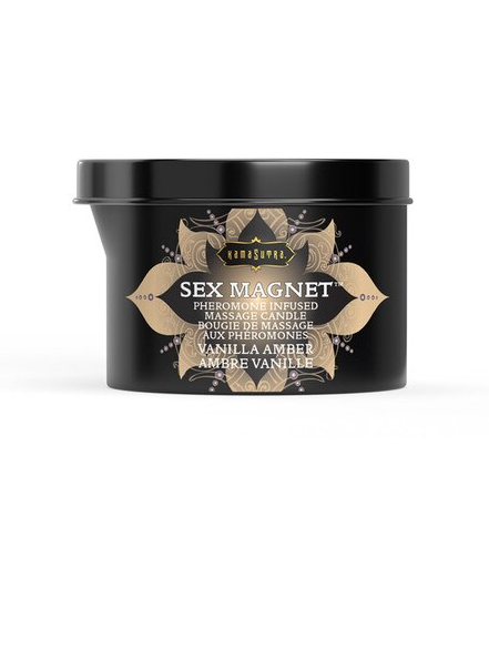 Black container labeled 'Sex Magnet' on a white background