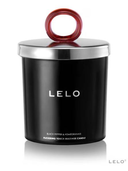 LELO Massage Candle in Black Pepper and Pomegranate – luxury aromatic candle that melts into warm massage oil for sensual relaxation