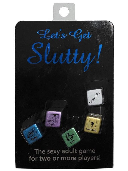 Lets Get Slutty Dice Game – Fun adult party game featuring dice with playful actions and prompts, designed to enhance intimacy and adventurous experiences for couples or groups.