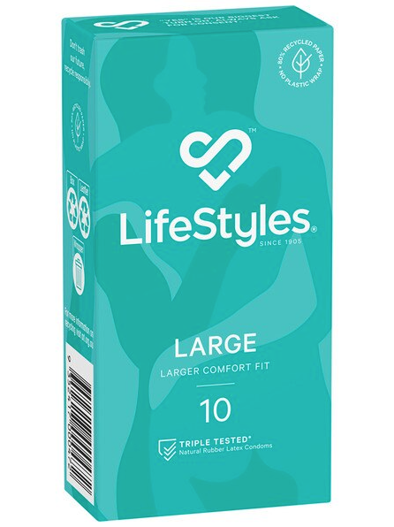 LifeStyles LARGE 10-pack condoms – premium large-sized latex condoms for comfortable, reliable protection during intimate activity