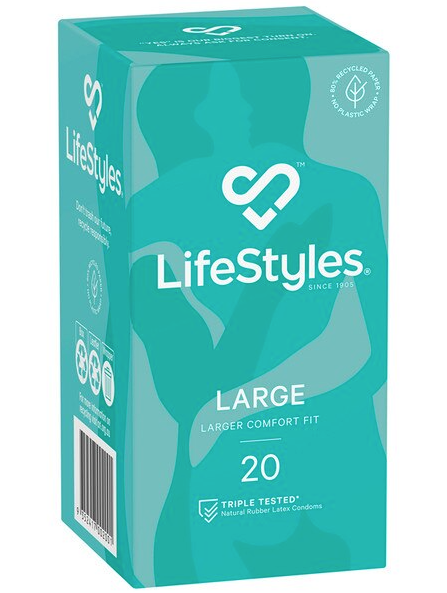 LifeStyles LARGE 20-pack condoms – premium large-sized latex condoms for comfortable, reliable protection during intimate activity