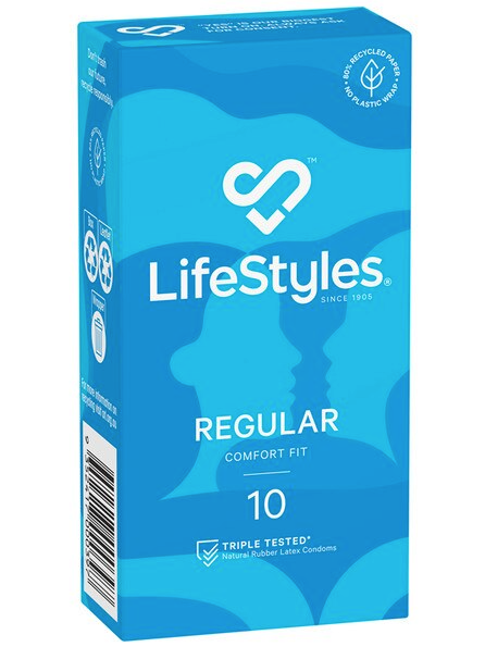 LifeStyles REGULAR 10-pack condoms – standard-sized latex condoms for reliable protection and comfortable intimate experiences