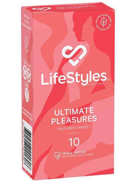 LifeStyles ULTIMATE Pleasures 10-pack condoms – premium textured latex condoms designed for enhanced sensation and reliable protection during intimate activity
