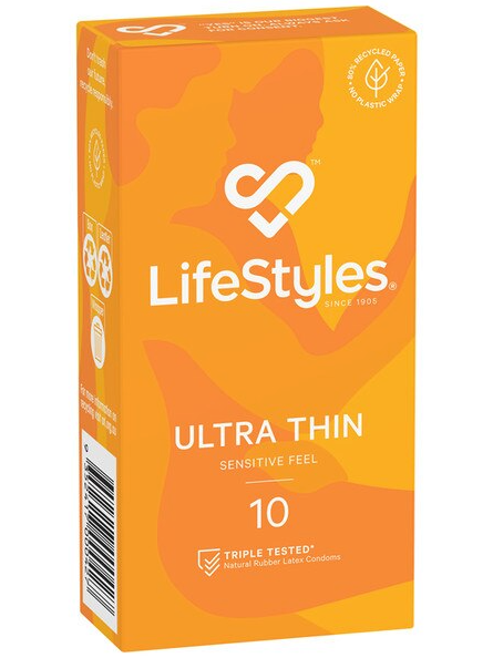 LifeStyles ULTRA THIN 10-pack condoms – premium ultra-thin latex condoms for natural-feeling, reliable protection during intimate activity