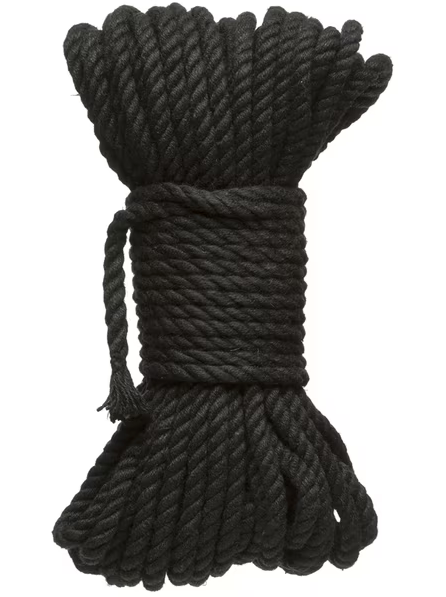 Black 50-foot Merci Bind and Tie 6mm hemp rope for bondage, shibari, and sensual restraint activities