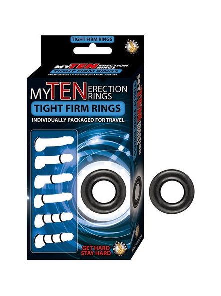 My Ten Erection Rings set of tight, firm black rings for enhanced male performance
