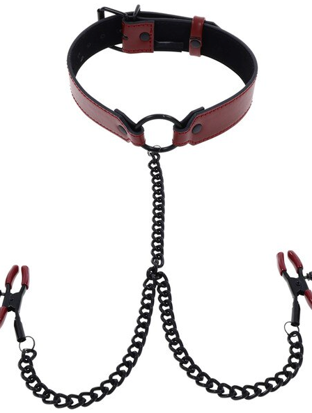 Collar with Nipple Clamps by Saffron – Premium bondage accessory featuring adjustable clamps and stylish design for intimate pleasure.