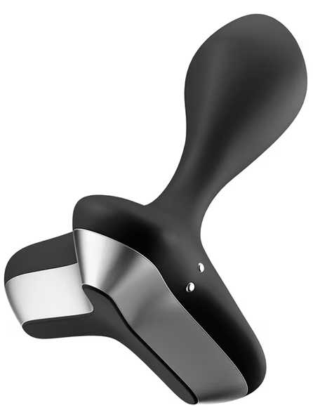 Side profile of Satisfyer Game Changer Black showing ergonomic design and control panel on base