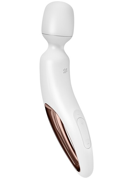 Rechargeable Satisfyer Wand-erland Wand Vibrator White with flexible head for pleasure