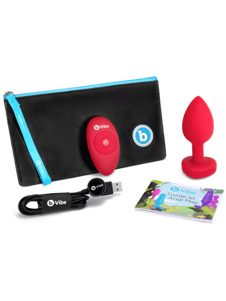 b-Vibe Remote Control Vibrating Jewelled Heart Plug (Red)