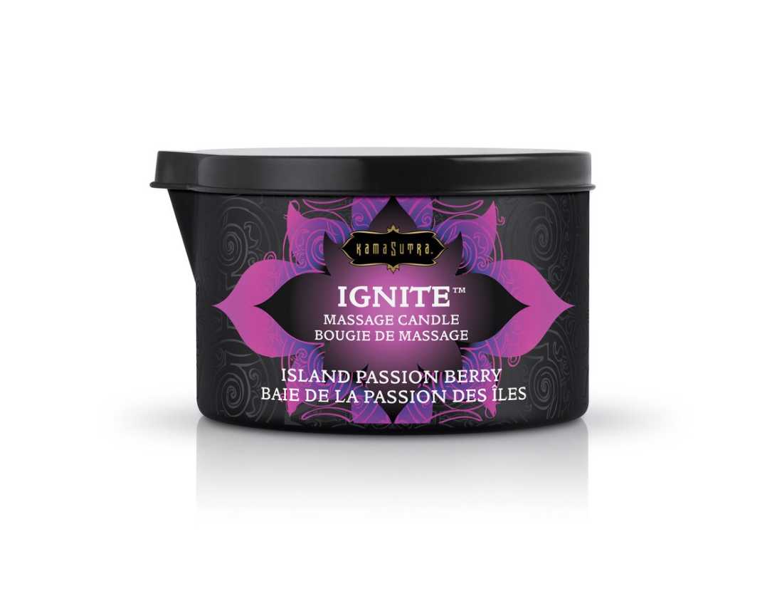 Kama Sutra IGNITE Massage Candle Island Passion Berry for warm, fragrant, and sensual massage experiences