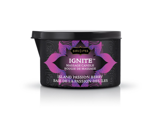 Kama Sutra IGNITE Massage Candle Island Passion Berry for warm, fragrant, and sensual massage experiences