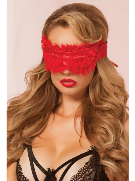 Eyelash Blindfold Red – Satin and Lace Blindfold with Ribbon Ties