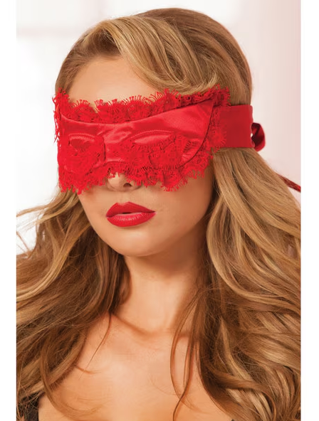 Eyelash Blindfold Red – Satin and Lace Blindfold with Ribbon Ties