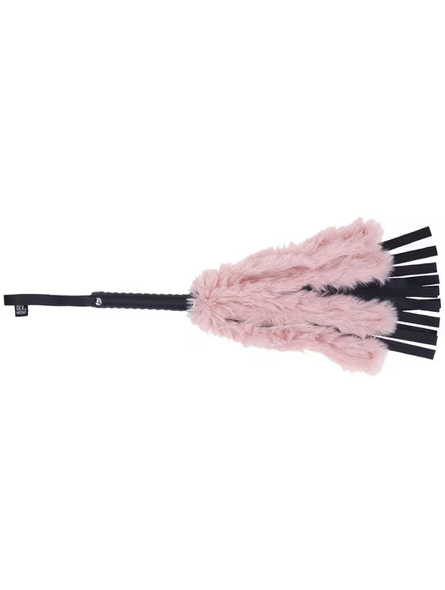 Sex and Mischief Brat Faux Fur Flogger with blush pink faux fur and black vegan leather falls