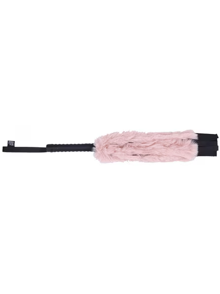 Side view of Sex and Mischief Brat Faux Fur Flogger with vegan leather handle and dual textures