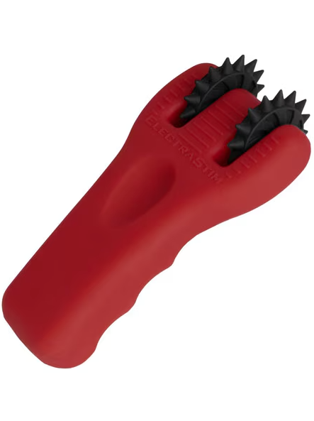 Silicone Fusion Infinity Pinwheel in red with black silicone wheels shown at an angle