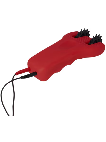 Silicone Fusion Infinity Pinwheel in red with black silicone wheels and safety cord