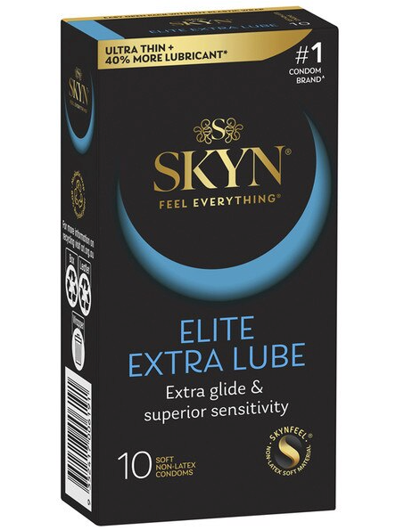 SKYN Elite Extra Lubricated 10-pack condoms – premium non-latex condoms with additional lubrication for smooth, comfortable intimate experiences