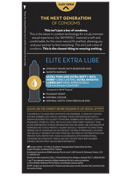 10-pack SKYN Elite Extra Lubricated – body-safe ultra-thin condoms designed for enhanced sensation and reliable protection