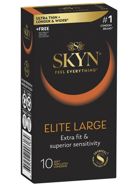 SKYN Elite Large 10-pack condoms – premium non-latex, large-sized condoms for natural-feeling comfort and reliable protection
